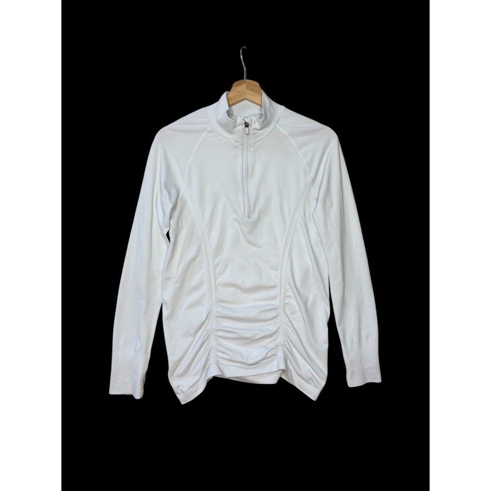 Athleta Women's M White Quarter Zip Ruched Long Sleeve Runining Top Pullover